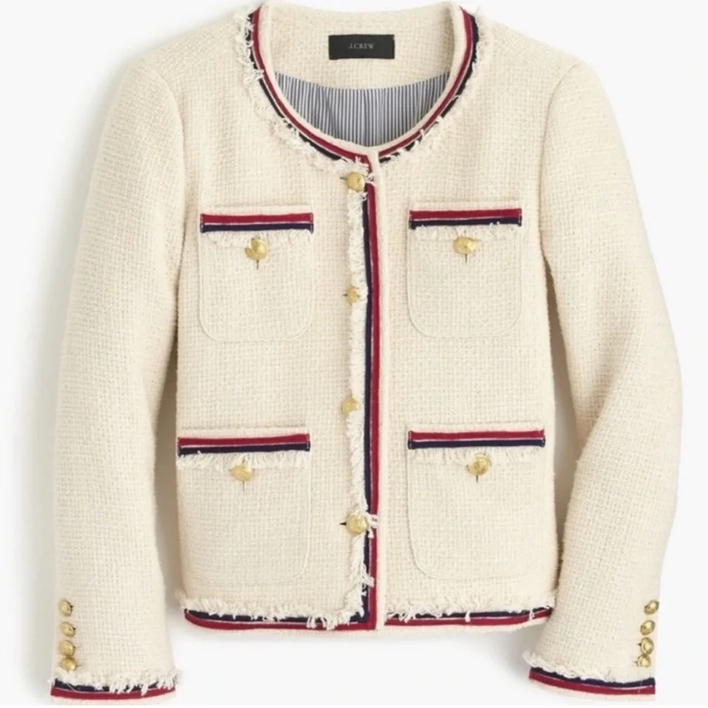 NWOT J Crew Tweed Red White Blue Lady Jacket - Picture 1 of 6